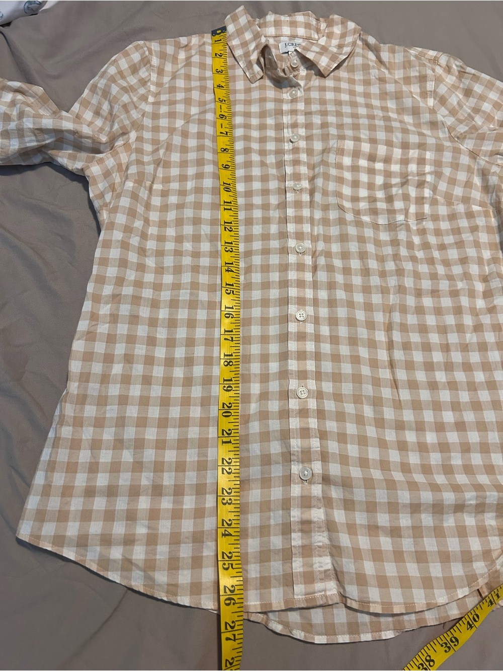J. Crew Gingham Flannel Button Up Size M Tan & White 100% Cotton Casual - Picture 10 of 13